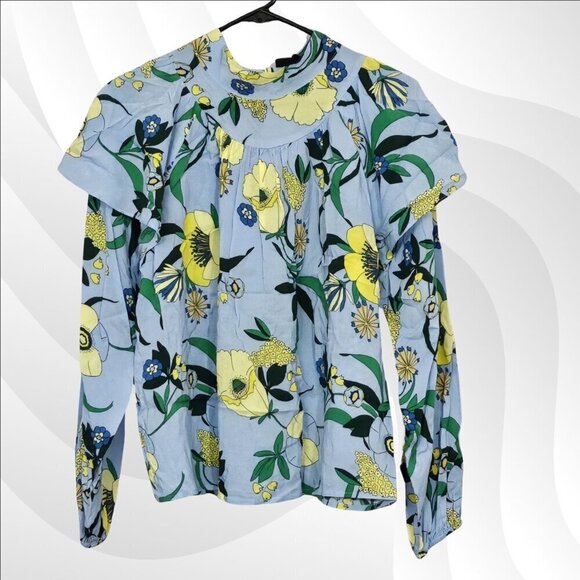 2/$30 INC Floral Ruffle Overlay Tie Neck Blouse Long Sleeve Size M - Picture 3 of 8